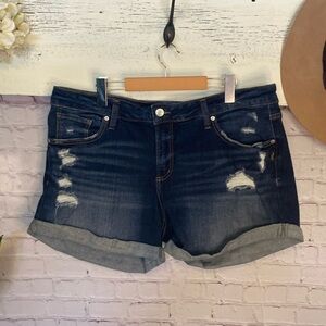 Silver Dark Wash Distressed Stretch High Rise Jean Boyfriend Shorts Plus Size 36